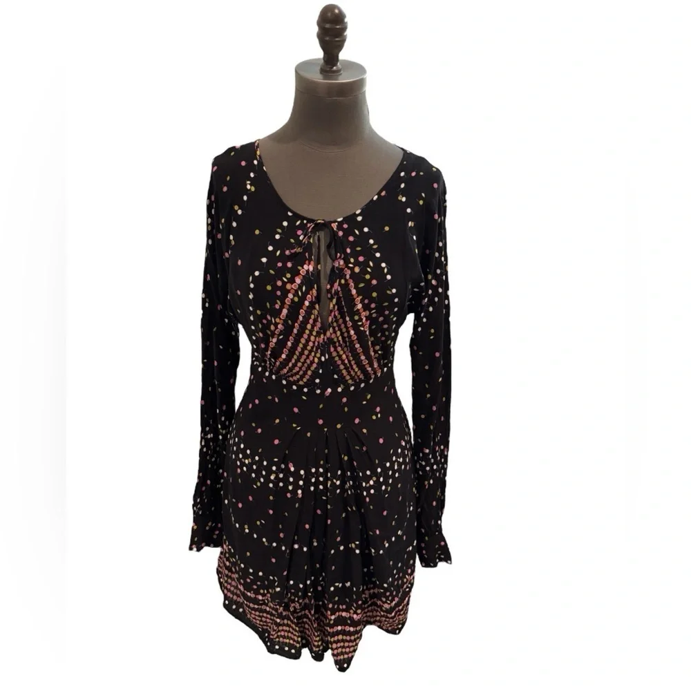 Free People Black Printed Coryn Mini Dress Size 12